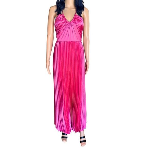 NWT Julia Jordan Pink Sunburst Pleated Satin Maxi Dress *Flawed Gem* - Picture 3 of 8